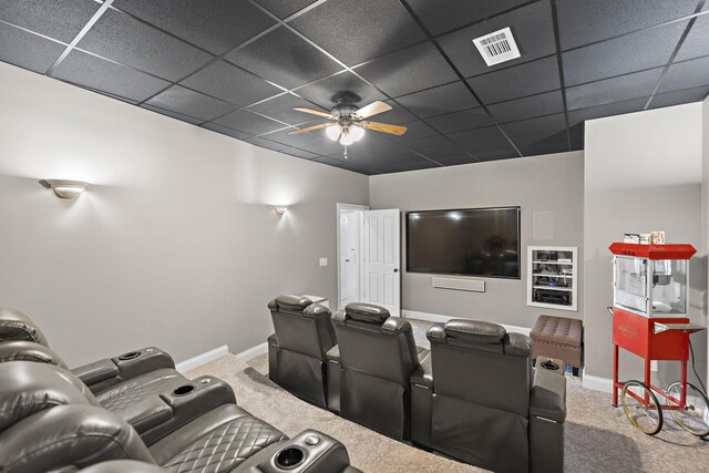 4 Colonel Winstead Dr, Brentwood, TN 37027 - carpeted cinema featuring visible vents, a ceiling fan, baseboards, and a drop ceiling