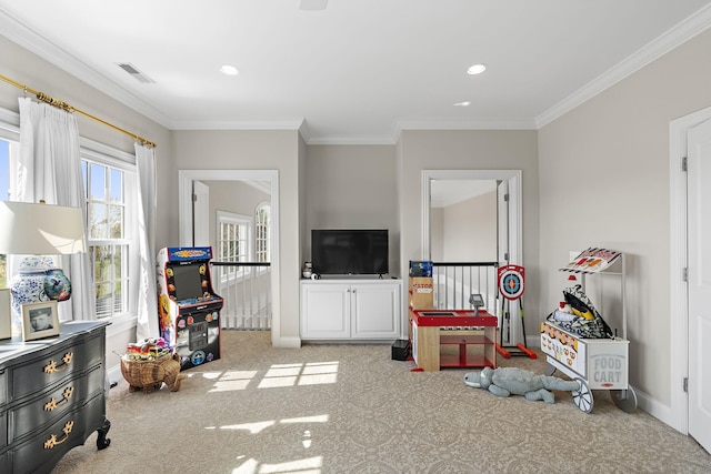 4 Colonel Winstead Dr, Brentwood, TN 37027 - playroom with baseboards, ornamental molding, visible vents, and carpet