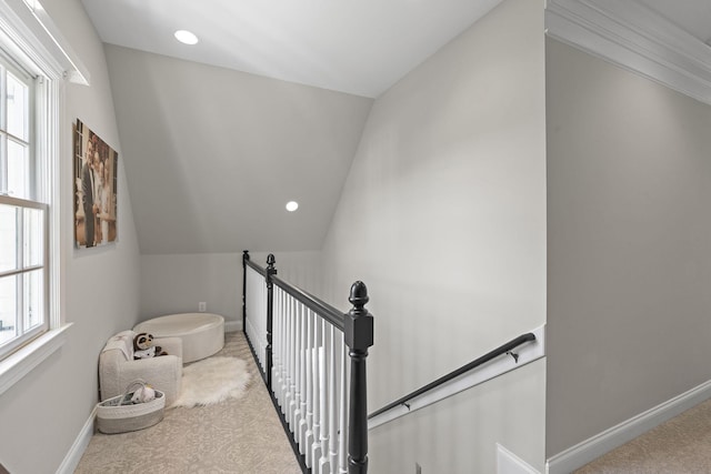 4 Colonel Winstead Dr, Brentwood, TN 37027 - stairs featuring a wealth of natural light, vaulted ceiling, baseboards, and carpet floors