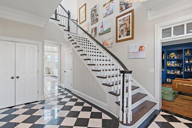 4 Colonel Winstead Dr, Brentwood, TN 37027 - stairway featuring tile patterned floors, baseboards, and ornamental molding