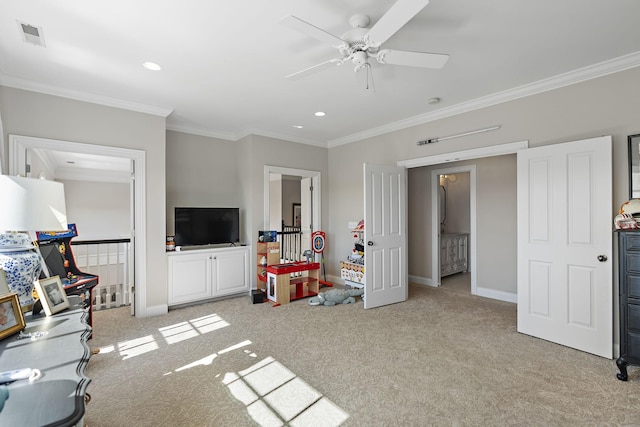 4 Colonel Winstead Dr, Brentwood, TN 37027 - game room with ceiling fan, carpet floors, crown molding, and recessed lighting