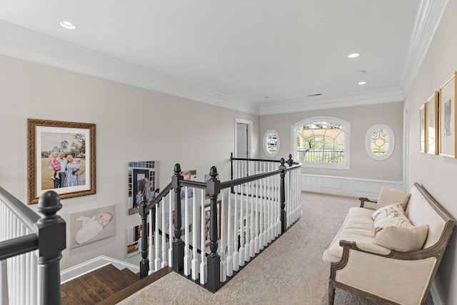 4 Colonel Winstead Dr, Brentwood, TN 37027 - corridor with recessed lighting, carpet, crown molding, and an upstairs landing
