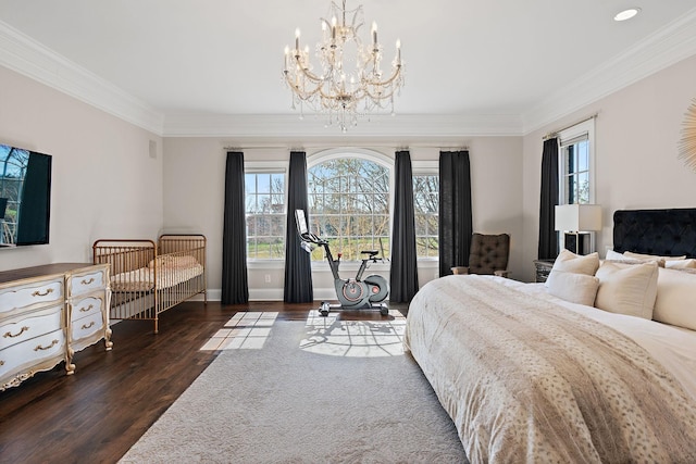 4 Colonel Winstead Dr, Brentwood, TN 37027 - bedroom with wood finished floors, recessed lighting, a notable chandelier, and crown molding