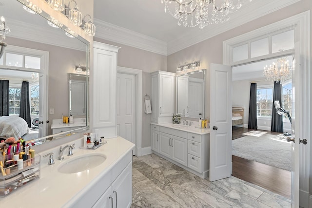 4 Colonel Winstead Dr, Brentwood, TN 37027 - ensuite bathroom featuring a chandelier, two vanities, connected bathroom, and a sink