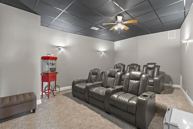 4 Colonel Winstead Dr, Brentwood, TN 37027 - cinema featuring a drop ceiling, baseboards, visible vents, ceiling fan, and carpet floors