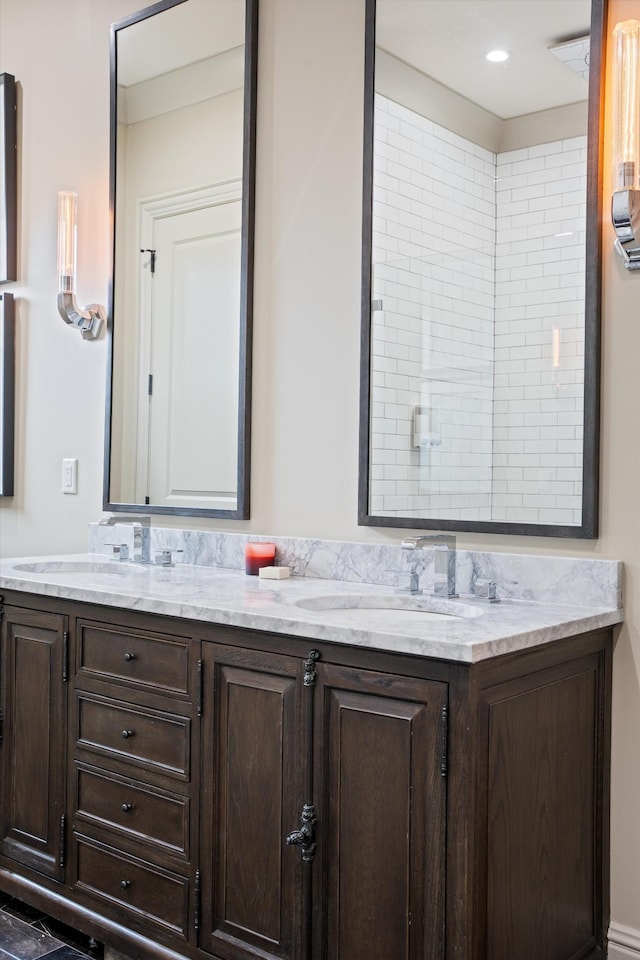 924 Gilmore Ave, Nashville, TN 37204 - bathroom with double vanity, a sink, and walk in shower