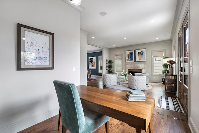 924 Gilmore Ave, Nashville, TN 37204 - dining room with recessed lighting, baseboards, a fireplace, and wood finished floors