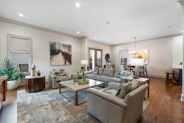 924 Gilmore Ave, Nashville, TN 37204 - living room with baseboards, ornamental molding, wood finished floors, and recessed lighting