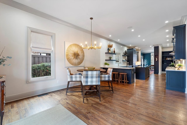 924 Gilmore Ave, Nashville, TN 37204 - dining space with recessed lighting, a notable chandelier, dark wood-type flooring, and visible vents