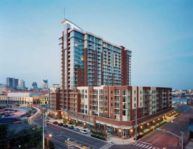 view of building exterior with a city view