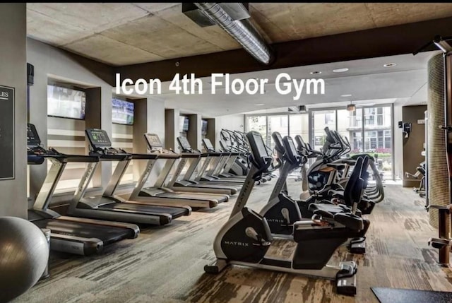 gym featuring wood finished floors