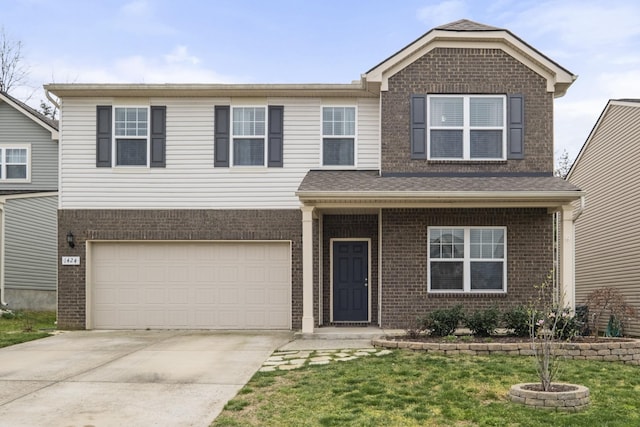 1424 Old Stone Rd NW, Lebanon, TN 37087 - view of front facade featuring brick siding, a garage, concrete driveway, and a front yard