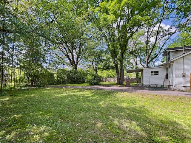 view of yard featuring an attached carport