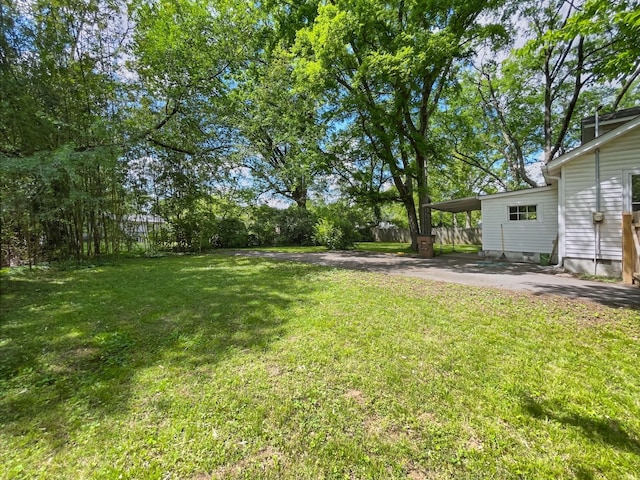 view of yard featuring driveway and a carport