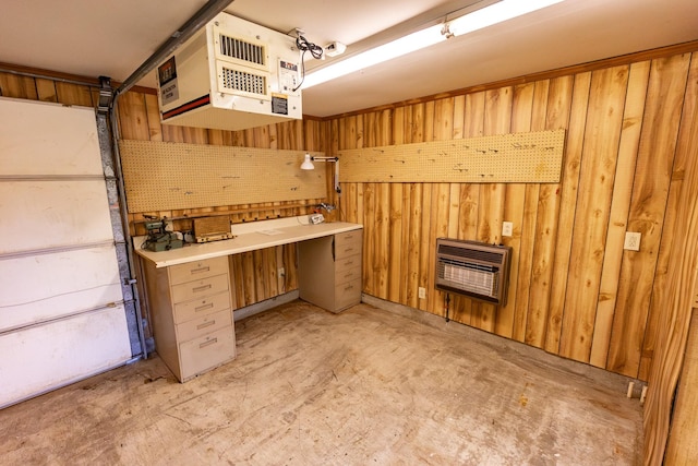 251 Sailboat Dr, Nashville, TN 37217 - unfurnished office with heating unit, a heating unit, wooden walls, and unfinished concrete flooring