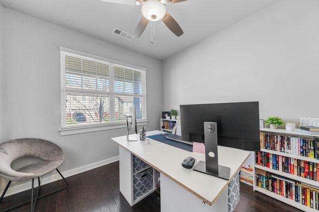 2037 Hamilton Hill Dr, Antioch, TN 37013 - office space with dark wood finished floors, visible vents, baseboards, and ceiling fan