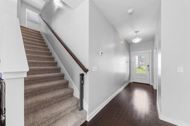 2037 Hamilton Hill Dr, Antioch, TN 37013 - entrance foyer featuring baseboards, stairway, and dark wood-style floors