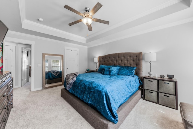 2037 Hamilton Hill Dr, Antioch, TN 37013 - carpeted bedroom with a ceiling fan, baseboards, ornamental molding, and a raised ceiling