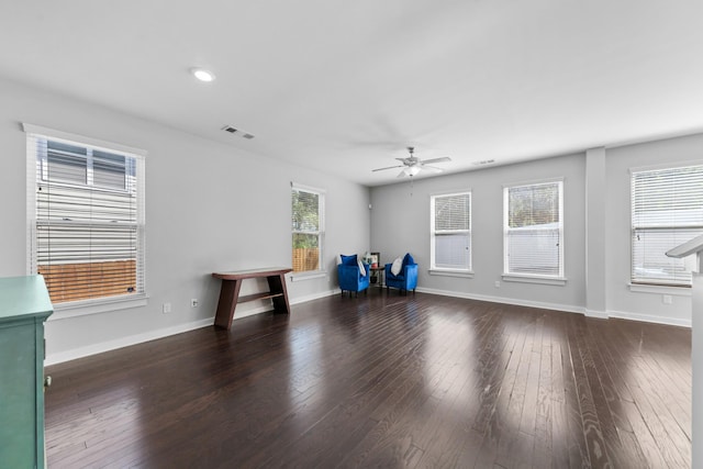 2037 Hamilton Hill Dr, Antioch, TN 37013 - unfurnished living room with recessed lighting, visible vents, a ceiling fan, baseboards, and hardwood / wood-style flooring