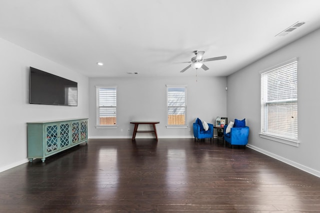 2037 Hamilton Hill Dr, Antioch, TN 37013 - interior space with wood finished floors, visible vents, ceiling fan, and a healthy amount of sunlight