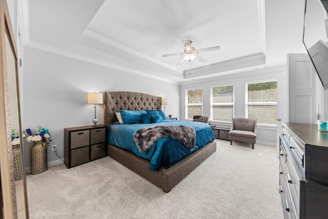 2037 Hamilton Hill Dr, Antioch, TN 37013 - bedroom with a raised ceiling, crown molding, baseboards, and light carpet
