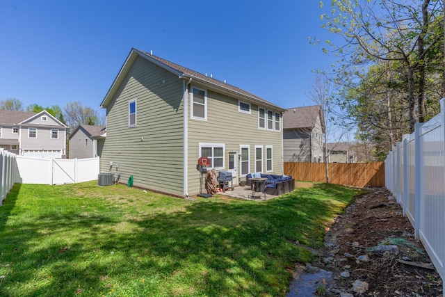 2037 Hamilton Hill Dr, Antioch, TN 37013 - back of property featuring a yard, central air condition unit, a fenced backyard, and a patio