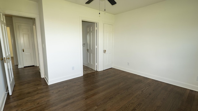 259 W End Hts, Lebanon, TN 37087 - unfurnished bedroom featuring baseboards, ceiling fan, and dark wood-style floors
