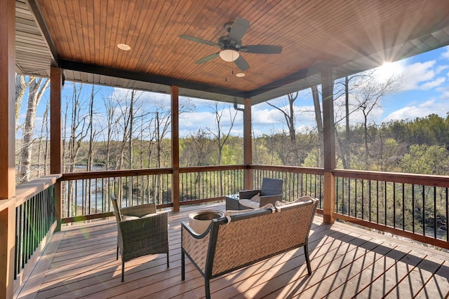 1017 Cliff View Dr N, Kingston Springs, TN 37082 - wooden deck with a forest view and ceiling fan