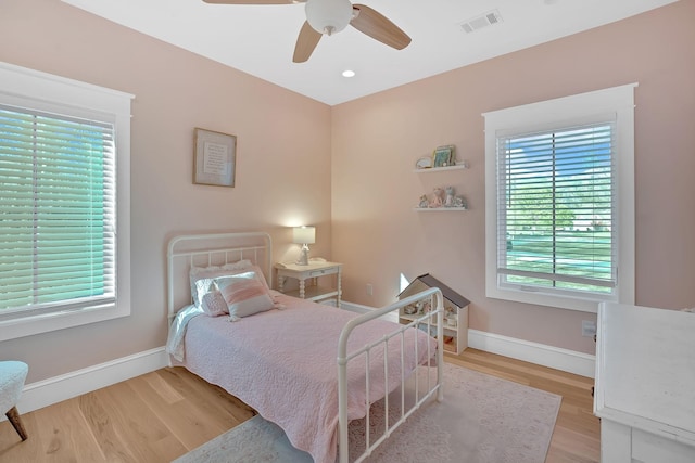 1017 Cliff View Dr N, Kingston Springs, TN 37082 - bedroom featuring a ceiling fan, visible vents, recessed lighting, wood finished floors, and baseboards