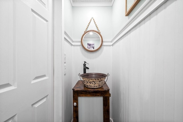 interior details featuring a sink and ornamental molding