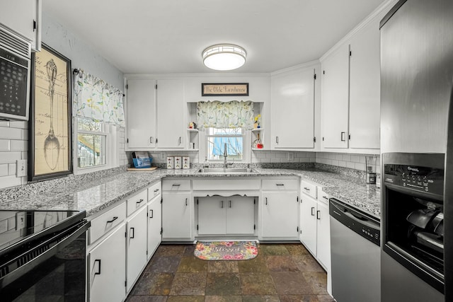 1036 Locke Creek Rd, Readyville, TN 37149 - kitchen with a sink, white cabinetry, stone finish flooring, and appliances with stainless steel finishes