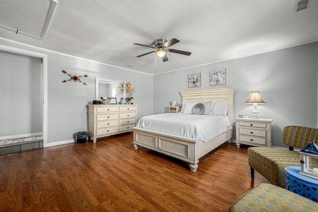1036 Locke Creek Rd, Readyville, TN 37149 - bedroom featuring baseboards, visible vents, wood finished floors, and ceiling fan