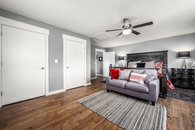 1036 Locke Creek Rd, Readyville, TN 37149 - bedroom featuring attic access, baseboards, ceiling fan, and wood finished floors