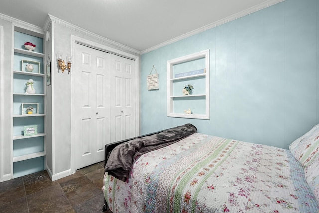 1036 Locke Creek Rd, Readyville, TN 37149 - bedroom featuring a closet, ornamental molding, and stone finish floor