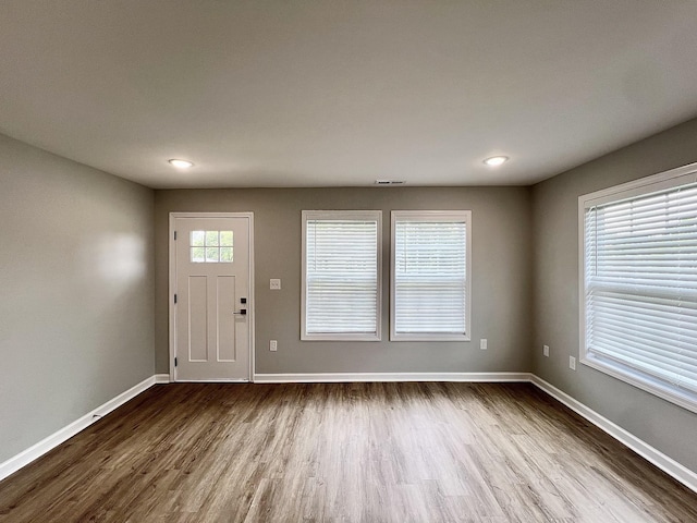 402 Pine St, Pulaski, TN 38478 - foyer with dark wood-type flooring, baseboards, and recessed lighting
