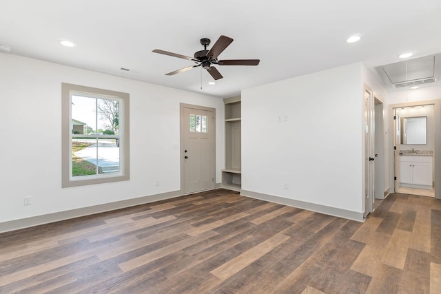12 Lonsvale Dr, Mcminnville, TN 37110 - interior space featuring a ceiling fan, wood finished floors, attic access, recessed lighting, and a sink