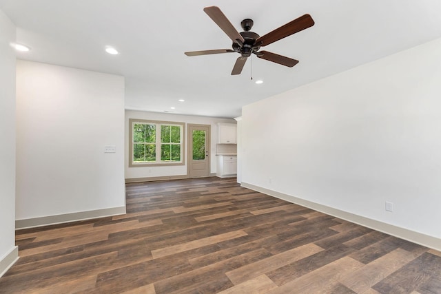12 Lonsvale Dr, Mcminnville, TN 37110 - unfurnished living room featuring recessed lighting, a ceiling fan, baseboards, and dark wood-type flooring