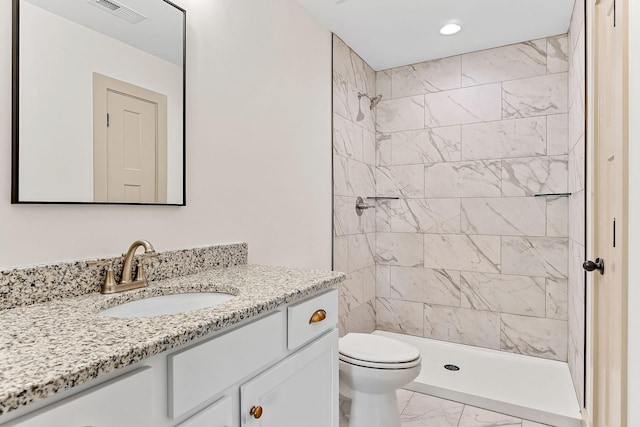 12 Lonsvale Dr, Mcminnville, TN 37110 - full bath featuring visible vents, vanity, toilet, marble finish floor, and tiled shower