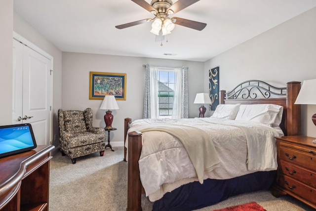 120 Sideview Rd, Gallatin, TN 37066 - carpeted bedroom featuring baseboards, visible vents, and a ceiling fan