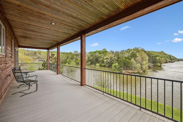 wooden deck with a water view