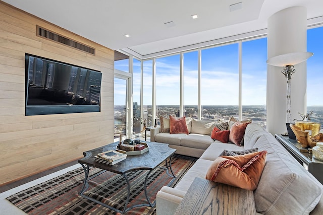 515 Church St Unit 3908, Nashville, TN 37219 - living room with wooden walls and expansive windows