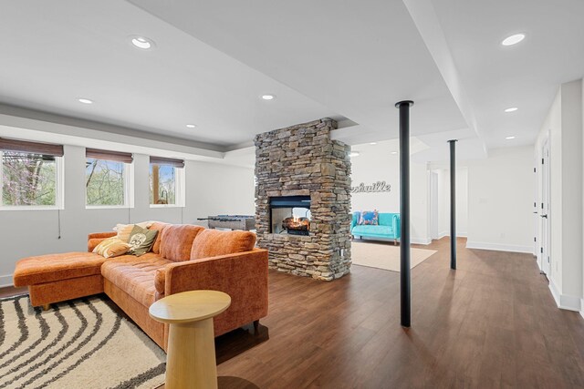 1122 Oman Dr, Brentwood, TN 37027 - living area with wood finished floors, recessed lighting, baseboards, and a fireplace