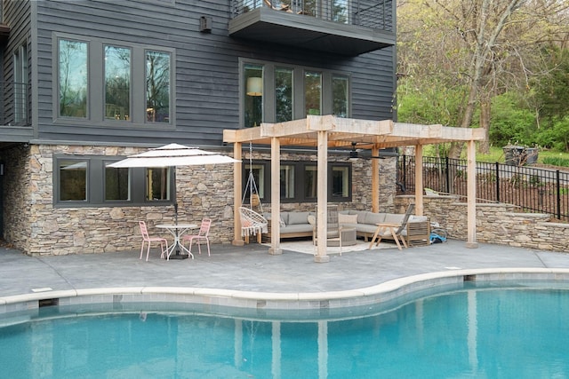 1122 Oman Dr, Brentwood, TN 37027 - view of pool featuring an outdoor living space, fence, a patio, and a pergola