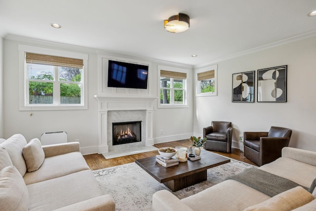 1547 Battlefield Dr, Nashville, TN 37215 - living room with recessed lighting, baseboards, a fireplace, and wood finished floors