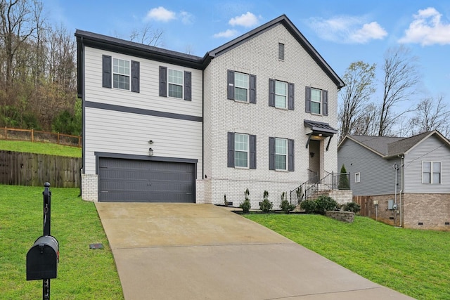 1006 Chisolm Trl, Goodlettsville, TN 37072 - view of front facade with fence, driveway, a front lawn, brick siding, and a garage