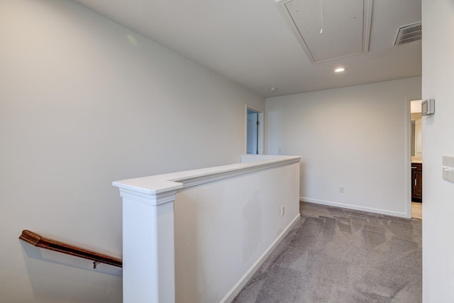 1006 Chisolm Trl, Goodlettsville, TN 37072 - hall featuring carpet flooring, visible vents, baseboards, recessed lighting, and attic access