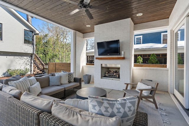 920A Kirkwood Ave, Nashville, TN 37204 - view of patio / terrace featuring a ceiling fan, stairway, and an outdoor living space with a fireplace