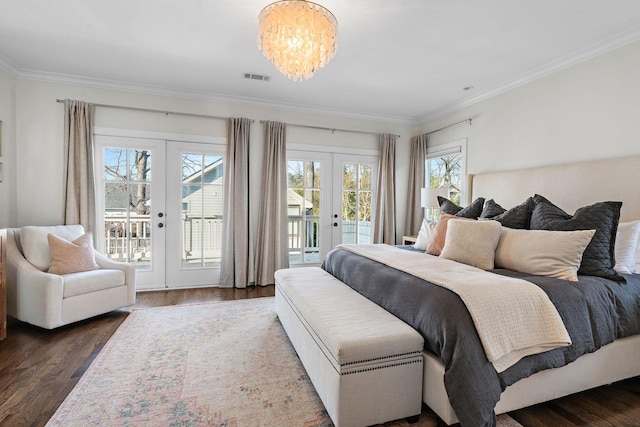 920A Kirkwood Ave, Nashville, TN 37204 - bedroom with access to outside, dark wood-style floors, visible vents, and french doors
