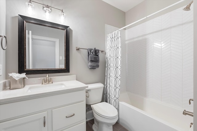 full bath featuring vanity, toilet, and shower / tub combo
