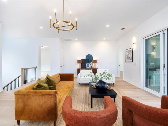 3848 Granny White Pike, Nashville, TN 37204 - living area with light wood-type flooring, a chandelier, and recessed lighting